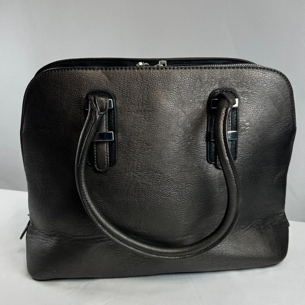 Dark Metallic/Shimmer Faux Leather Handbag/Laptop Tote